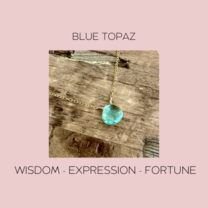 Blue Topaz Heart Drop on Chain WISDOM - EXPRESSION - FORTUNE