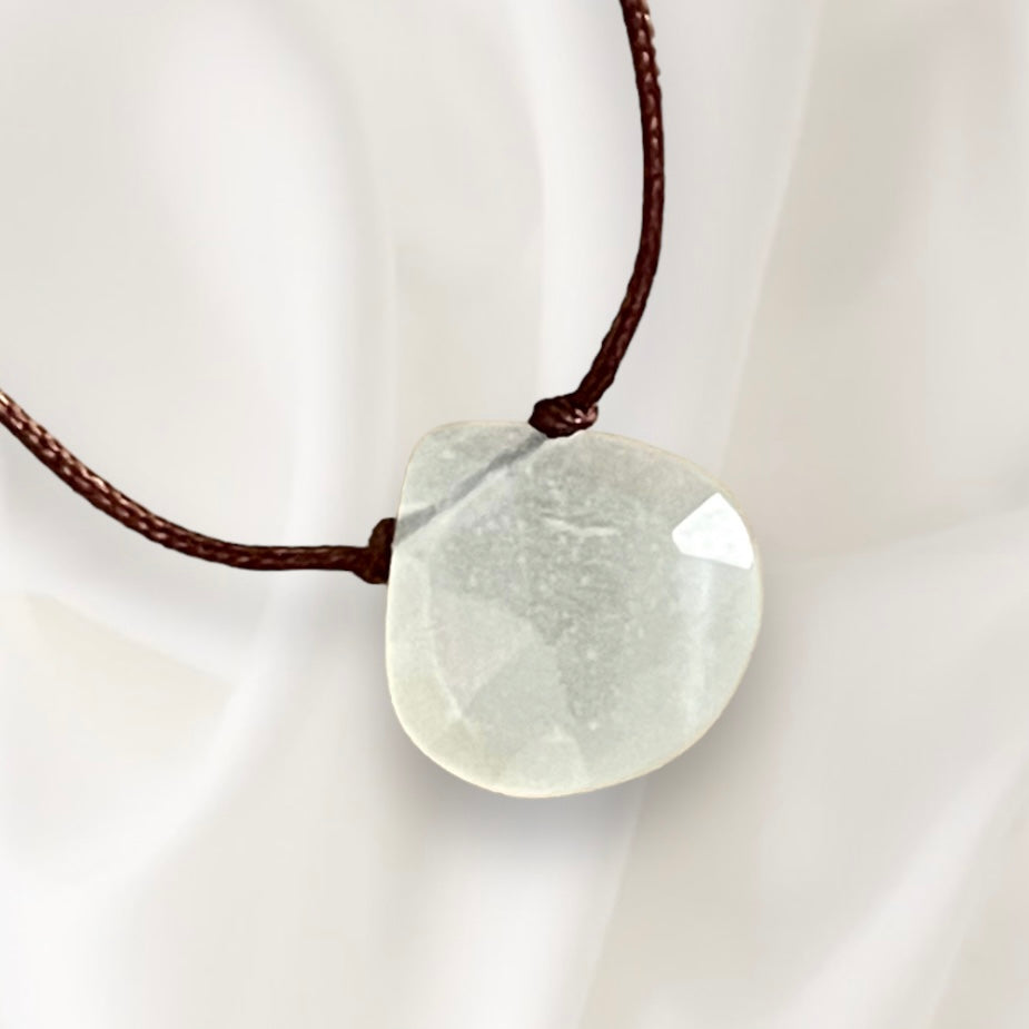 Moonstone Heart Drop on Cord  INSIGHT - CALM - CREATIVITY