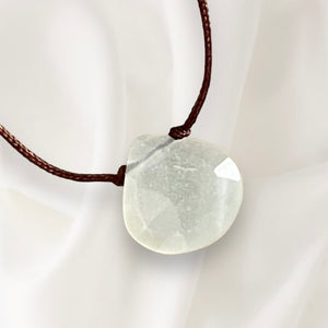 Moonstone Heart Drop on Cord  INSIGHT - CALM - CREATIVITY