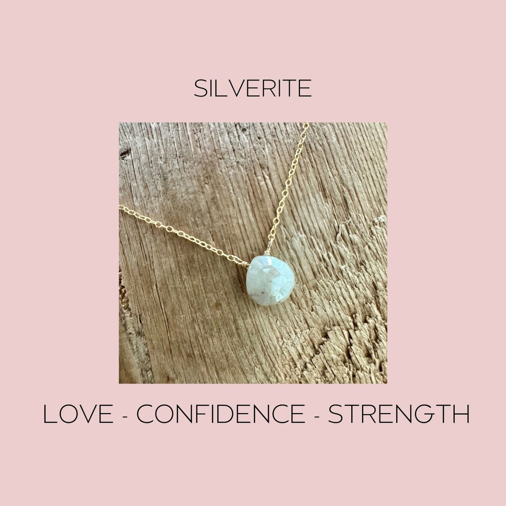 Silverite (Mystic Moonstone) Heart Drop on Chain LOVE - CONFIDENCE - STRENGTH