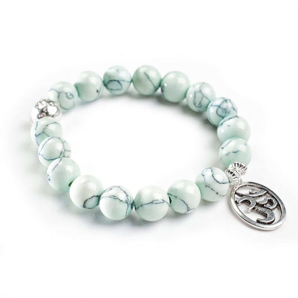 Tranquility Bracelet - Reconstituted Turquoise with Sterling Silver Guru bead and choice of charm