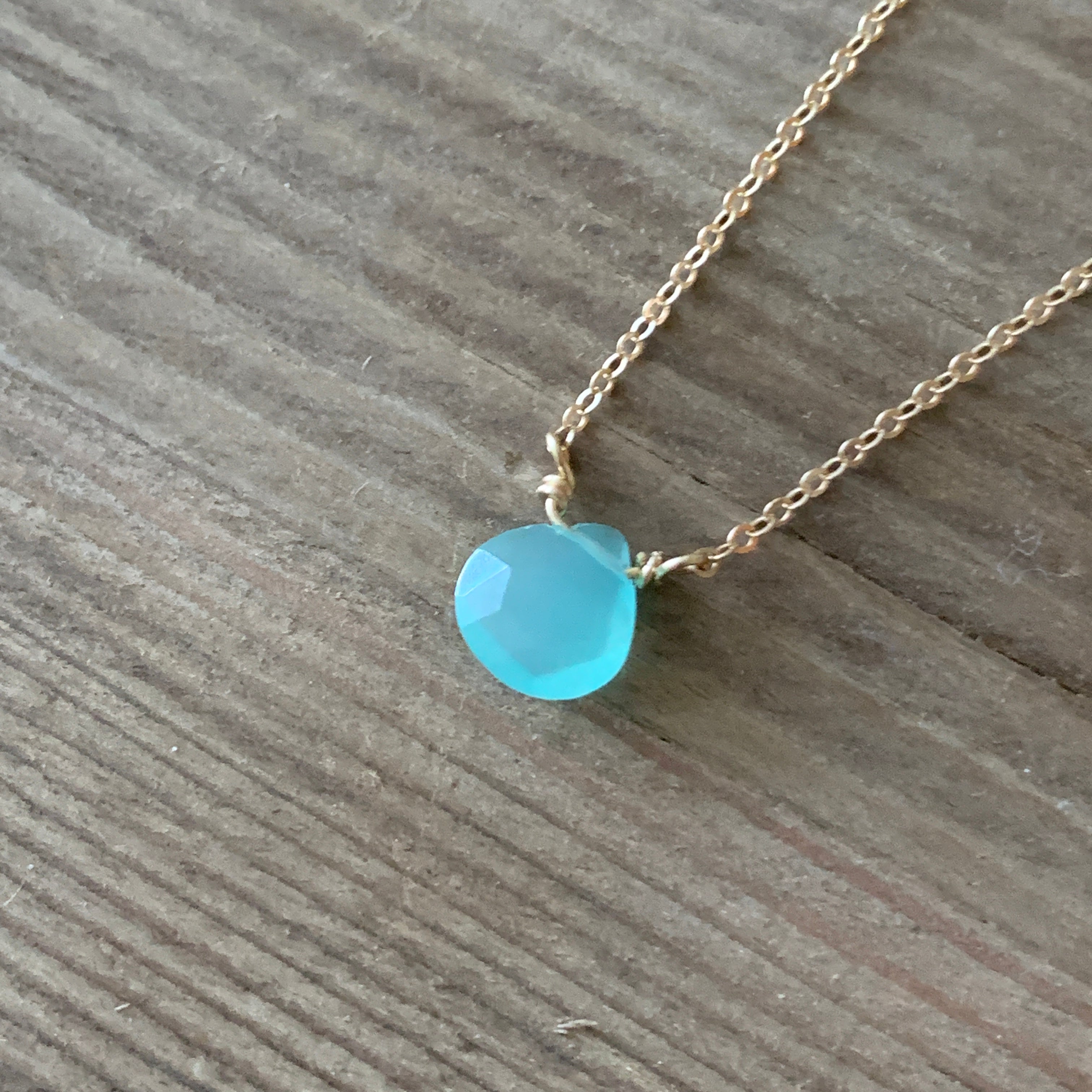 Chalcedony Heart Drop on Gold Filled to Sterling Silver Chain